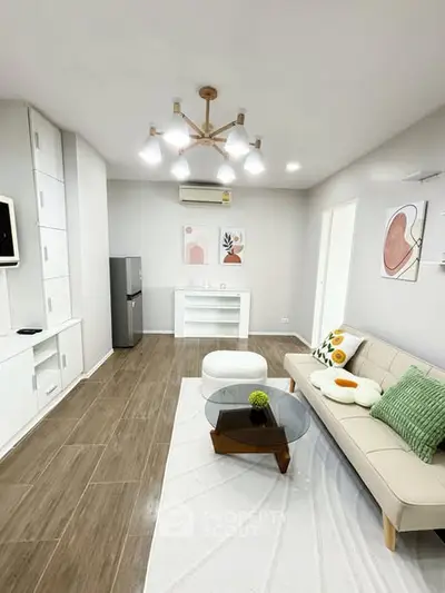 Modern living room with stylish decor and cozy seating area