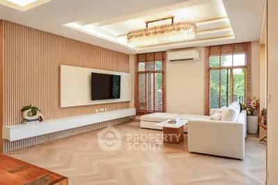 Luxurious modern living room with elegant lighting and stylish decor