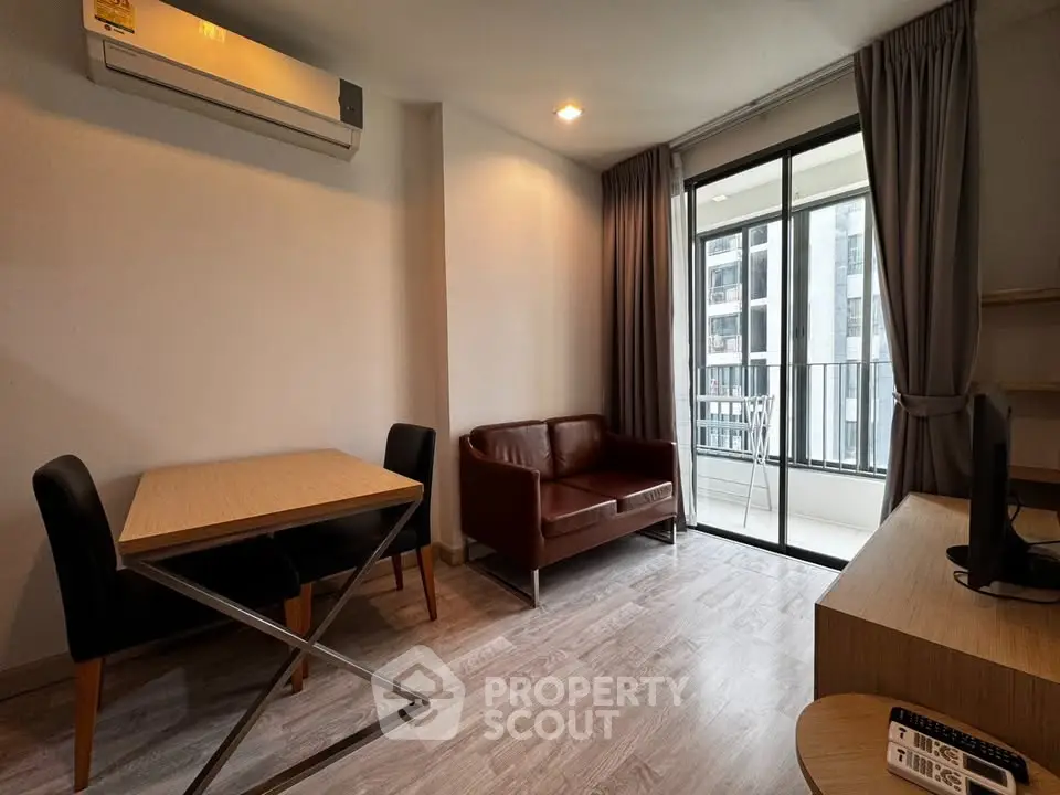 Modern living room with balcony view in stylish apartment