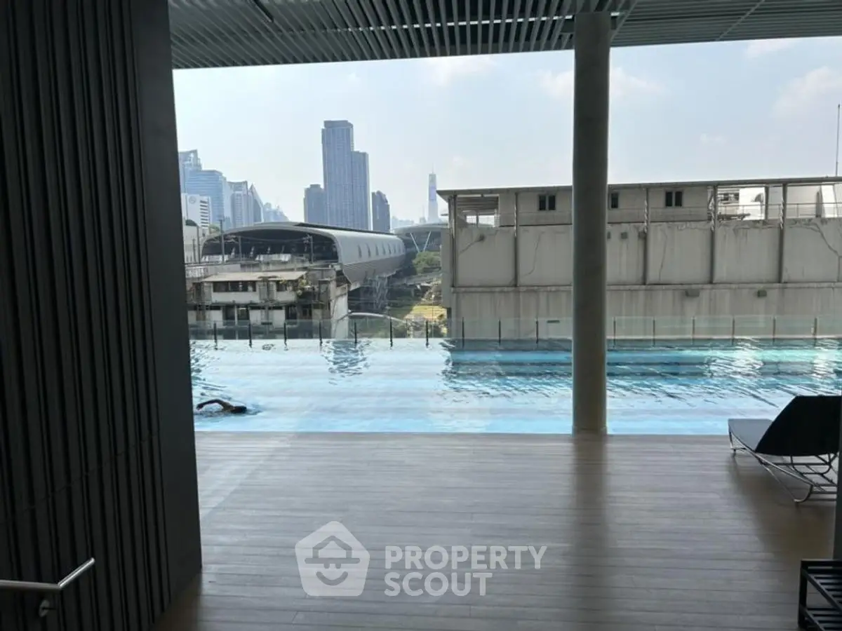 Luxurious rooftop pool with stunning city skyline view