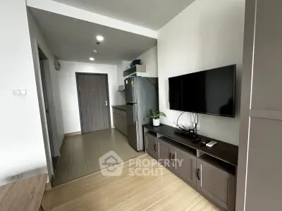 Modern apartment interior with sleek kitchen and stylish living area