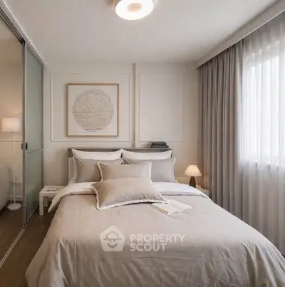 Cozy and elegant bedroom with modern decor and natural light