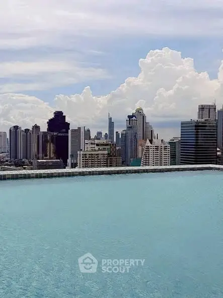 Stunning rooftop pool with breathtaking city skyline view, perfect for luxury urban living.