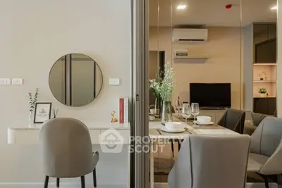 Modern living room with dining area and stylish decor