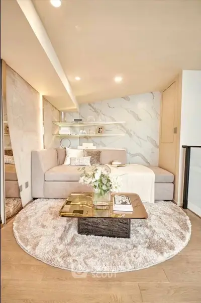 Luxurious living room with elegant decor and cozy seating area