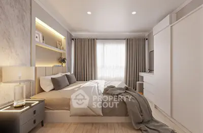 Modern bedroom with elegant decor and natural light