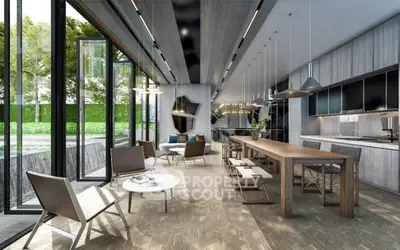 Luxurious modern open-plan living room with floor-to-ceiling windows and elegant furnishings.