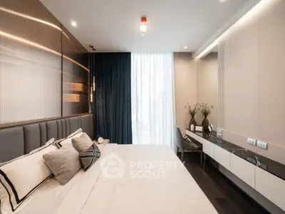 Luxurious modern bedroom with elegant decor and ample natural light