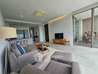 Spacious modern living room with open layout and stylish furniture