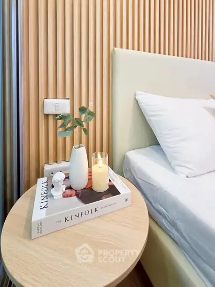 Stylish bedroom with modern decor and cozy ambiance