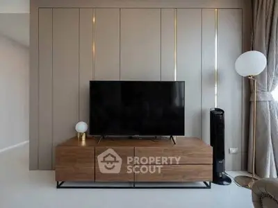Modern living room with sleek TV stand and stylish decor