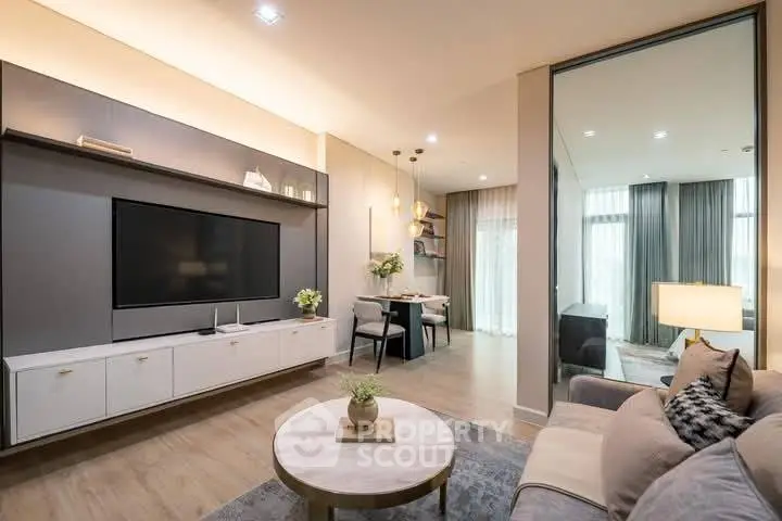 Modern living room with sleek furniture and open layout, perfect for stylish urban living.