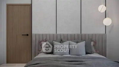 Modern bedroom with stylish decor and cozy bedding