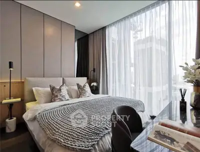 Luxurious modern bedroom with floor-to-ceiling windows and elegant decor