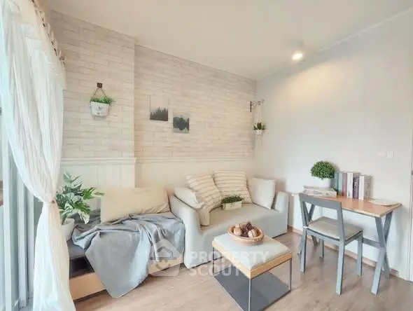 Cozy living room with modern decor and natural light