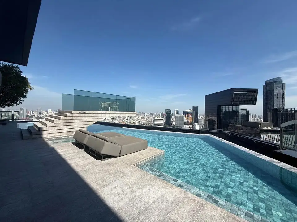 Luxurious rooftop pool with stunning city skyline views and modern design.