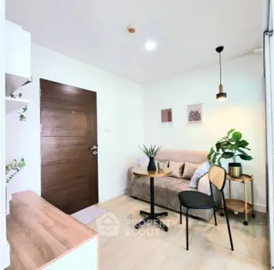 Modern living room with stylish decor and cozy seating area