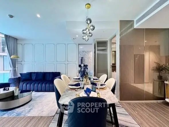 Luxurious modern living room with elegant dining area and stylish decor