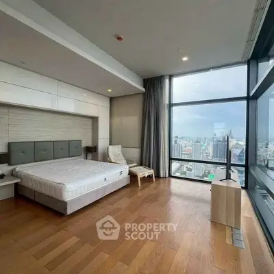 Luxurious bedroom with panoramic city view and modern furnishings