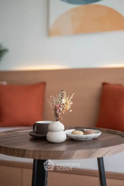 Cozy living room with modern decor and stylish coffee table setup
