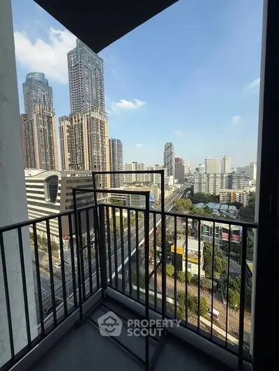 Stunning city view from a modern balcony in a high-rise apartment