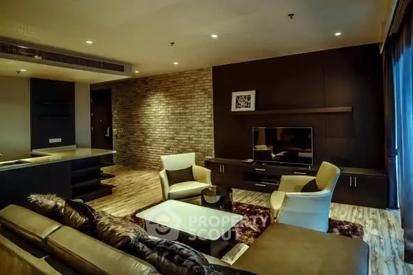 Luxurious modern living room with stylish furniture and ambient lighting