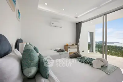 Luxurious bedroom with stunning view and modern decor in a high-end property