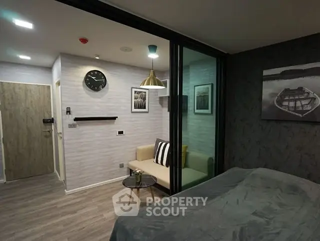 Modern studio apartment with stylish decor and cozy living area