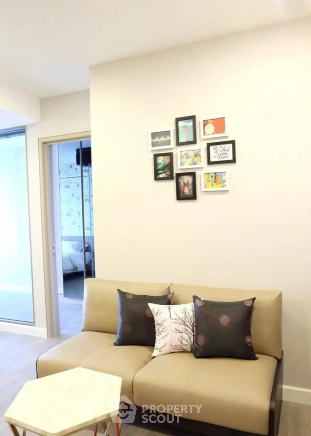 Modern living room with stylish decor and cozy seating area