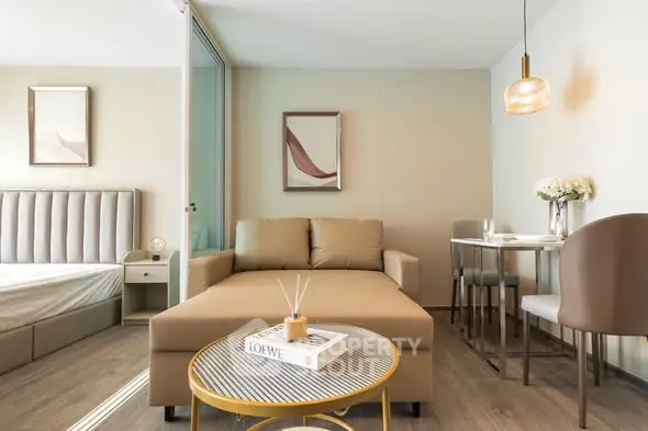 Modern studio apartment with stylish decor and cozy living area