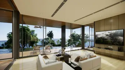 Luxurious living room with stunning ocean view and modern decor