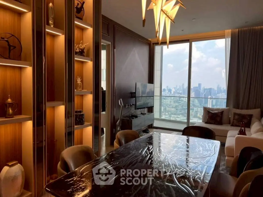 Luxurious living room with stunning city view and elegant decor