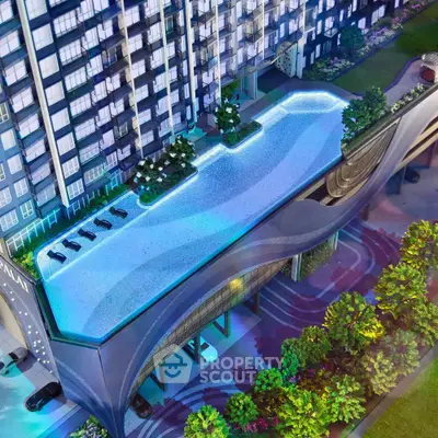 Stunning rooftop pool with modern design in luxury apartment complex