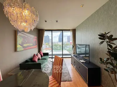 Luxurious living room with stunning city view and elegant decor