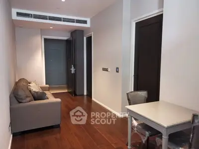 Modern apartment interior with hardwood floors and cozy furniture