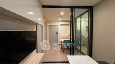 Modern apartment interior with open layout and stylish dining area.