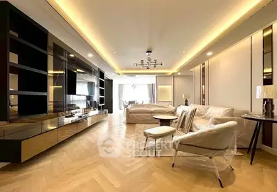 Luxurious modern living room with elegant lighting and spacious design