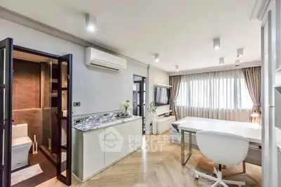 Modern study room with elegant decor and ample natural light