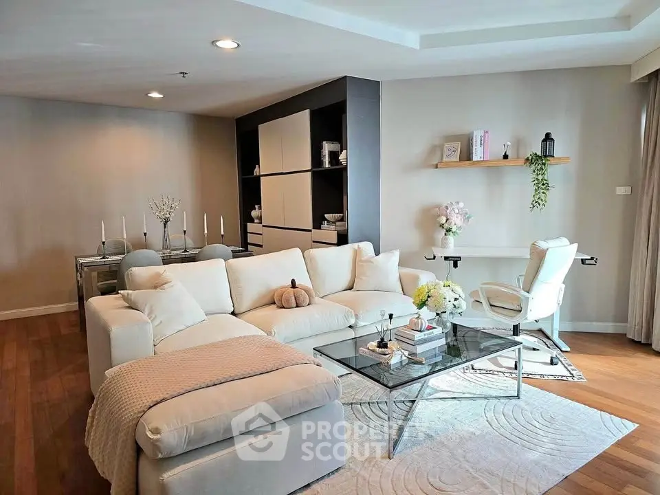 Spacious modern living room with elegant decor and cozy seating area