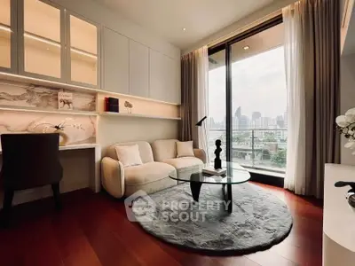 Luxurious living room with city view and elegant decor
