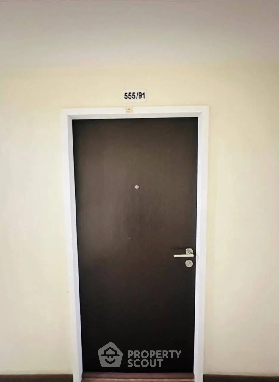 Modern apartment entrance door with sleek design and secure lock system.
