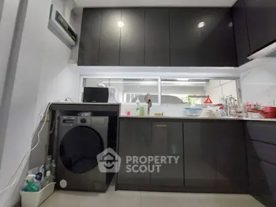 Modern kitchen with sleek cabinets and built-in appliances