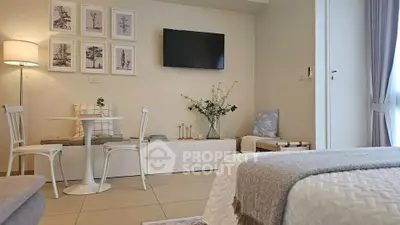 Charming modern living room with cozy dining area and stylish decor