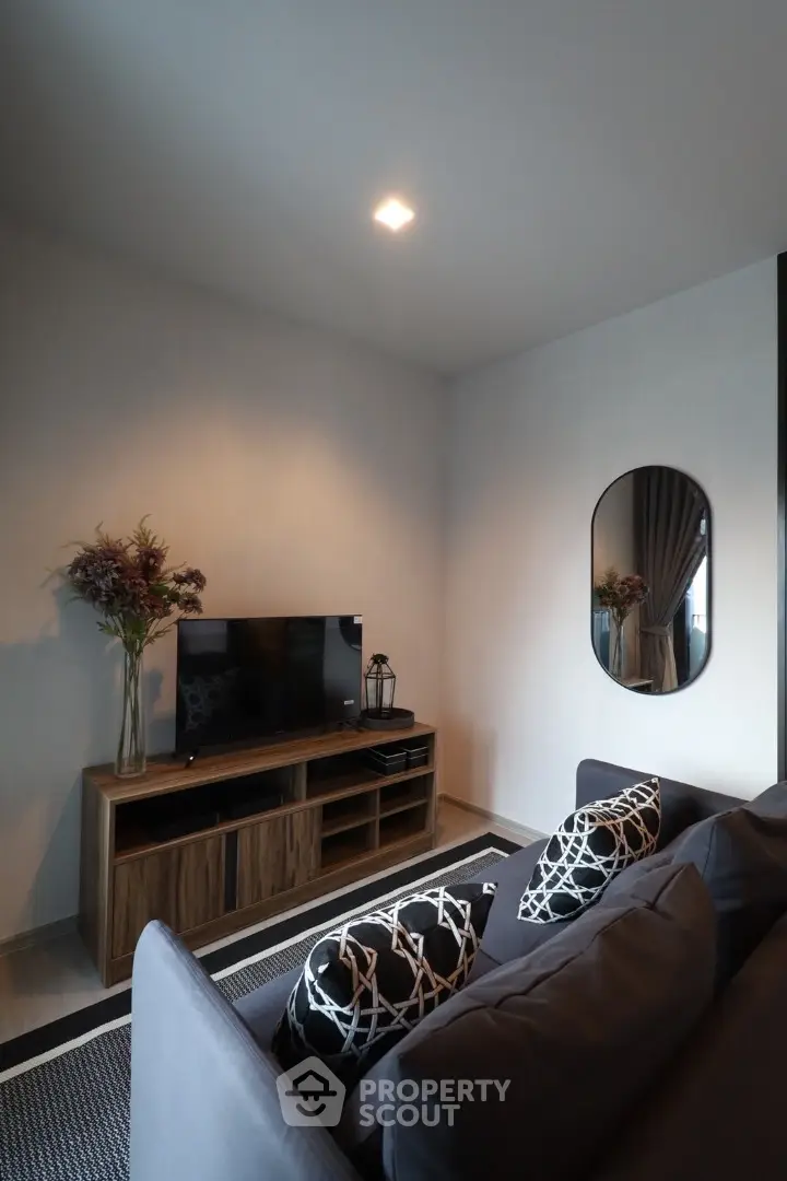 Modern living room with stylish decor and cozy seating area