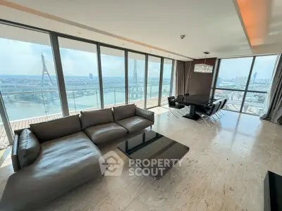 Luxurious living room with panoramic city view and modern furniture