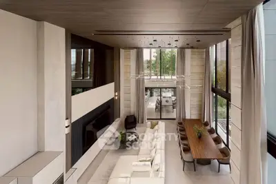 Luxurious modern living room with high ceilings and elegant decor