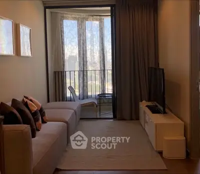 Cozy living room with balcony view and modern decor