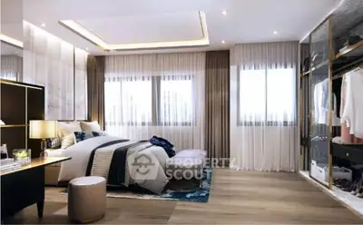 Luxurious modern bedroom with elegant decor and spacious walk-in closet