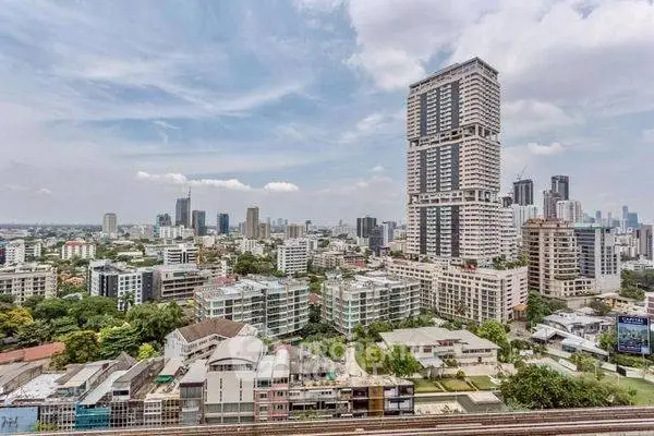 Stunning cityscape view showcasing modern high-rise buildings and lush greenery.
