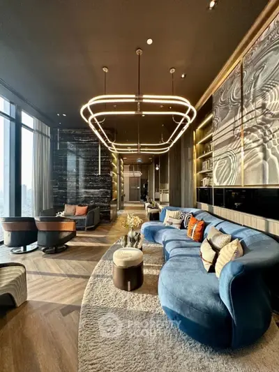Luxurious modern living room with elegant lighting and plush seating